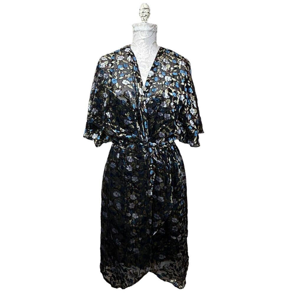 Modcloth Black and Blue Floral Velvet Midi Dress